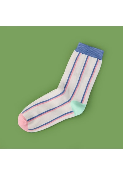Soft Çizgili Çorap - Beyaz Çok Renkli