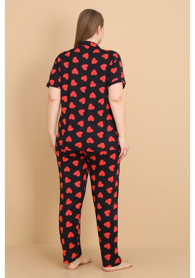 Wordex Mirano 2854 Kalpli Milan Kumaş Kısa Kollu Düğmeli Büyük Beden Kadın Pijama Takımı Siyah Wordex Mirano 2854 Kalpli Milan Kumaş Kısa Kollu Düğmeli Büyük Beden Kadın Pijama Takımı Siyah