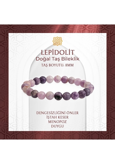 Saff Doğaltaş Lepidolit 8 MM Doğal Taş Bileklik Çok Renkli