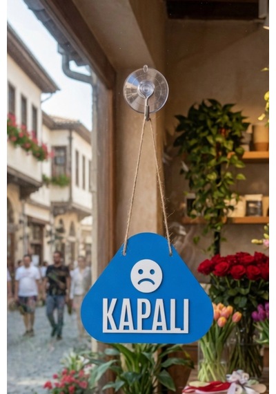 Ahşap Lazer Kesim Emoji Figürlü Açık-kapalı Tabelası - Saks