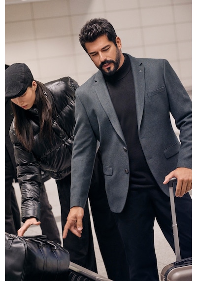 AC&Co / Altınyıldız Classics Erkek Yeşil Slim Fit Dar Kesim Mono Yaka Desenli Yünlü Ceket AC&Co / Altınyıldız Classics Erkek Yeşil Slim Fit Dar Kesim Mono Yaka Desenli Yünlü Ceket