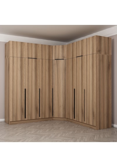 Kaleplus 7 Kapaklı 4 Çekmeceli Köşe Dolap + Yüklük Dore Dore Plus 235cm Ceviz