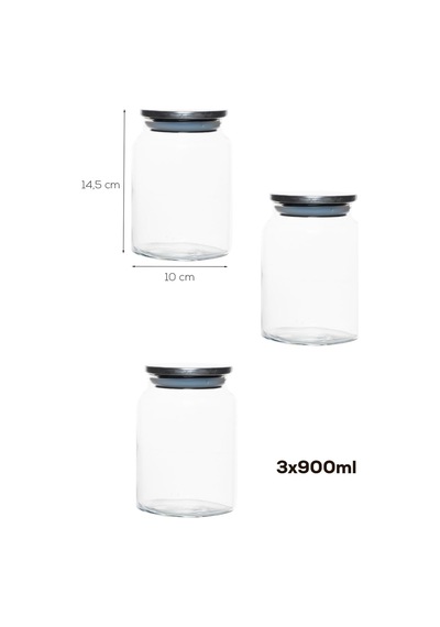4407 Bormio Metal Kapaklı 3lü Cam Kavanoz Seti Vakum Kapaklı Saklama Düzenleme Kabı Seti 900ml