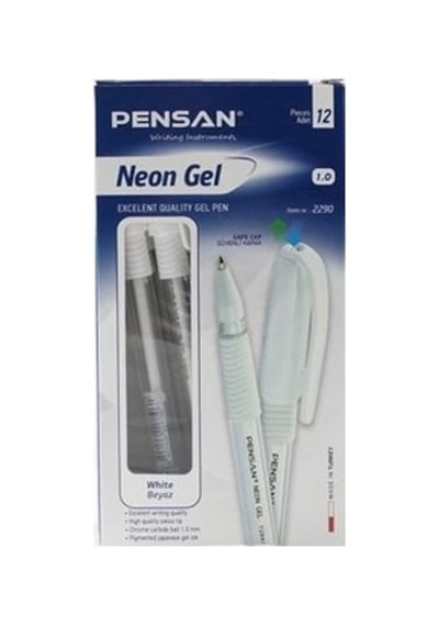 Beyaz Renk 1,0 Mm Kalınlığında Neon Jell Kalem 12'li Paket