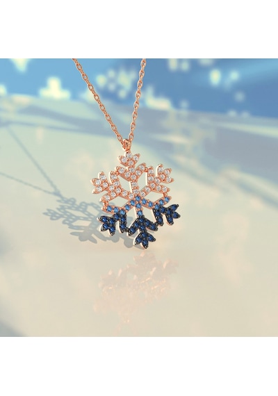 İndigo Takı Kar Tanesi Aqua Geçişli Rose Gümüş Kolye