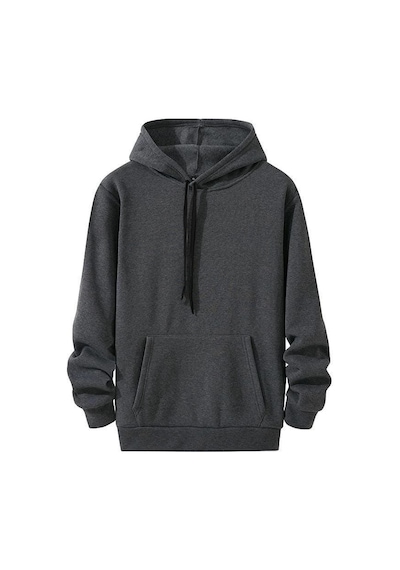 Kadın 3 İplik Pamuklu Kapüşonlu Kanguru Cepli Düz Oversize Hoodie Sweatshirt - Füme Çok Renkli