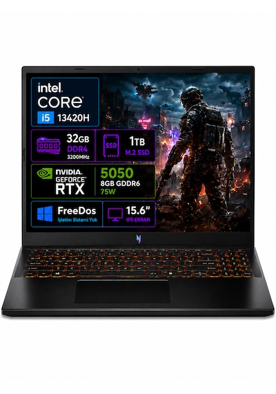 Acer Nitro V 15 ANV15-52 NH.QZ7EY.003-03 i5-13420H 32 GB 1 TB SSD 8 GB RTX5050 15.6" Free Dos Dizüstü Bilgisayar
