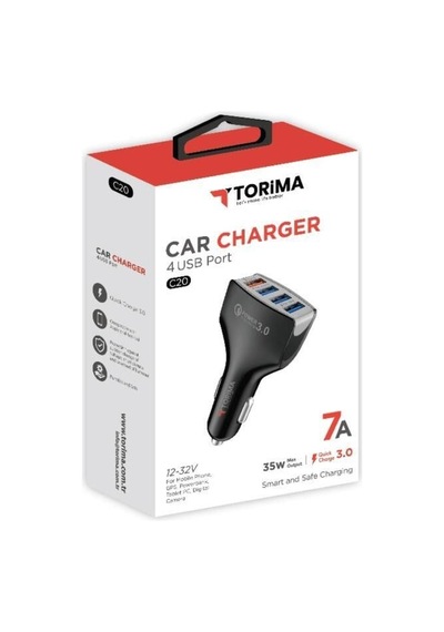 Hızlı Şarj Adaptörü 4 Port Çift Usb C20 Siyah Araç Gereci Cep Şarjı Enerji Başlığı