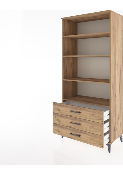 Hyperion Dolap 4 Raflı 3 Çekmeceli 88x44x195 Çam-çam Çam