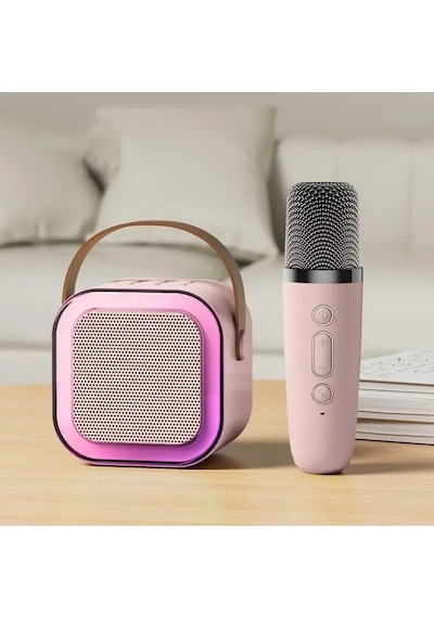 Bluetooth Hoparlör K12 Karaoke Makinesi Taşınabilir 5. Kablosuz Mikrofonlar İle Pink 1 Mic