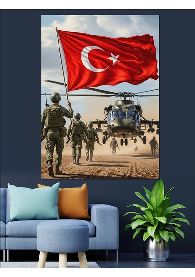 Ahşap Tablo Türk Bayrağı Ve Kahraman Askerler İnsan Figürlü Tablolar