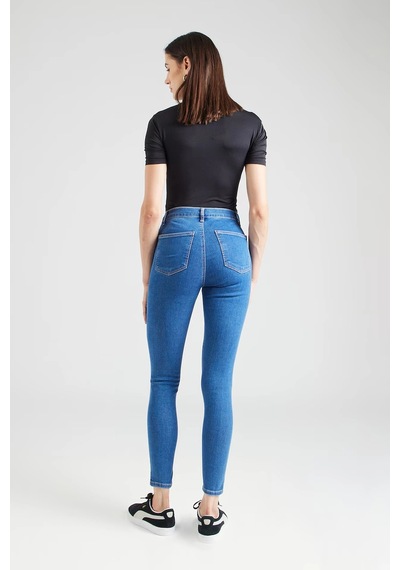 Mid Blue Yüksek Bel Skinny Fit Jean Likralı Cepsiz Tayt Pantolon Çok Renkli