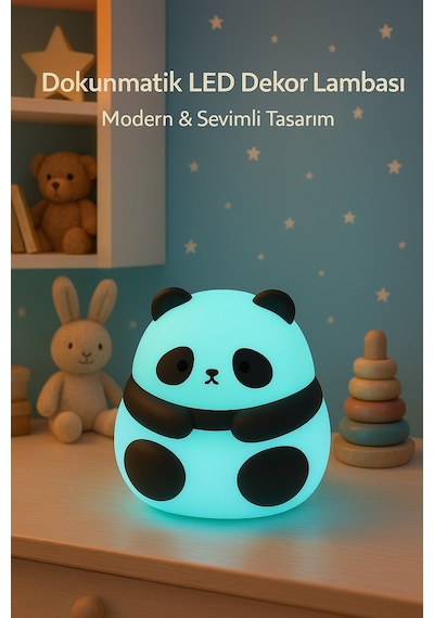 Dekoratif Aydınlatma Sevimli Panda Silikon Renk Değiştiren Led Usbli Çocuk Odası Gece Masa Lambası Çok Renkli