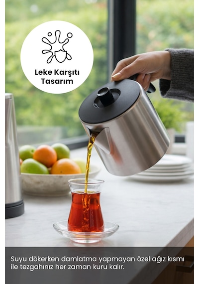 Any Morning OZ26CM10 1.8 L 2 in 1 Paslanmaz Çelik Çay Makinesi Ve Su Isıtıcı