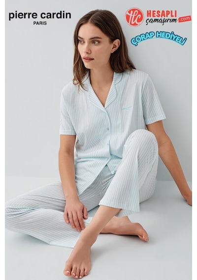 Pierre Cardin Paris Premium Kadın Modal Pamuklu Rahat Önden Düğmeli Kısa Kollu Kutulu Pijama Takım Açık Mavi Pierre Cardin Paris Premium Kadın Modal Pamuklu Rahat Önden Düğmeli Kısa Kollu Kutulu Pijama Takım Açık Mavi