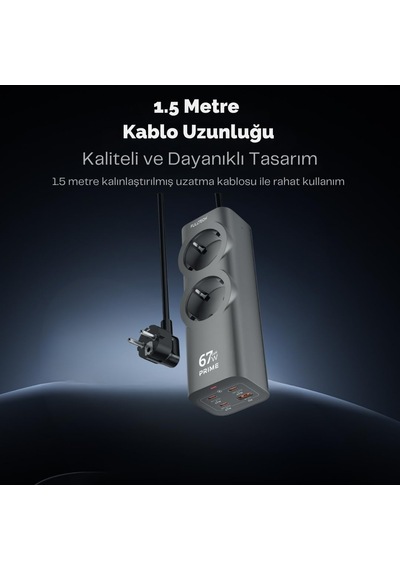 Akım Korumalı Priz, Güç Şeridi, 67w Gan Hızlı Şarj Adaptörü, Tam
