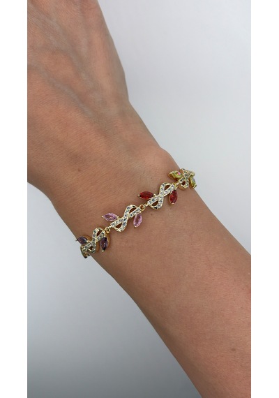 Renkli Zirkon Taşlı Çelik Kadın Bileklik 17+2 Cm Ayarlanabilir Gold Kaplama Bileklik Çok renkli