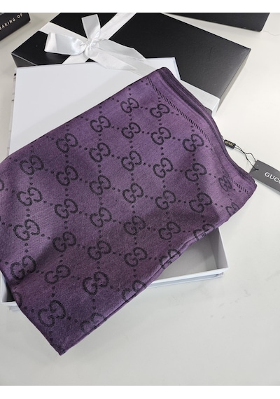 Miorel Scarfs G Desen Çift Taraflı Kaşmir İpek Şal 4 Mevsim Soft Pamuklu Şal Mor