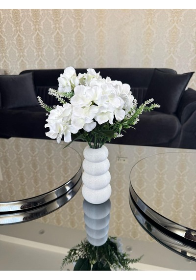 Dekoratif Vazo 18 Cm Mermer Beyaz Modern Masaüstü Çiçeklik