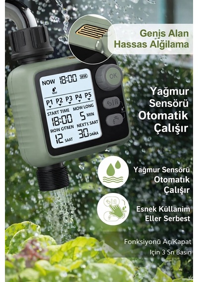 Otomatik Bahçe Sulama Zamanlayıcısı - 5 Programlı Lcd Ekranlı Akıllı Sulama Sistemi Ipx5 Su Geçirmez