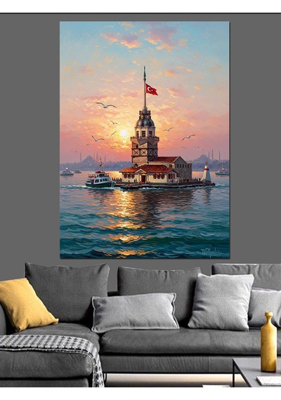 Ahşap Tablo İstanbul Kız Kulesi Gün Batımı
