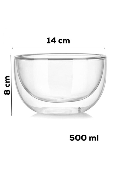Perotti 12481 Çift Cidarlı Cam Kase Çerezlik Sunumluk 500 Ml Şeffaf