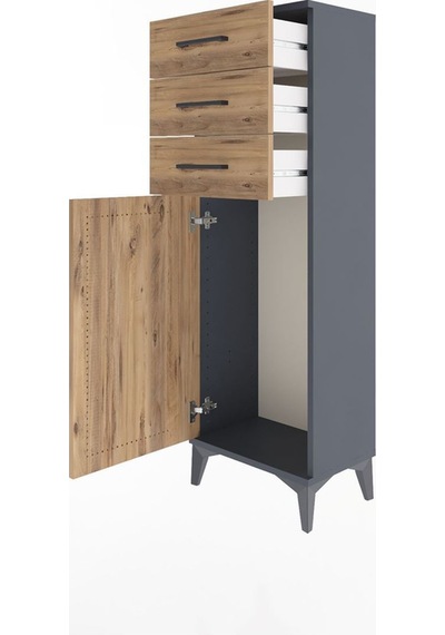 Arges Dolap 2 Raflı 2 Çekmeceli Tek Kapaklı 44x30x134 Aytaşı-çam Antrasit