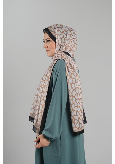 Giverny Taba Desenli Şal Kesik Elyaf Dijital Baskılı Pamuksu Leopar 202116 33 Taba