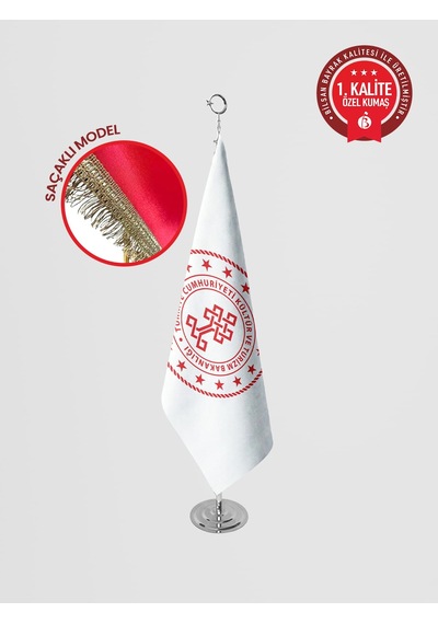 Kültür Ve Turizm Bakanlığı Makam Bayrağı - Saçaklı Krom Set 100 x 150 CM