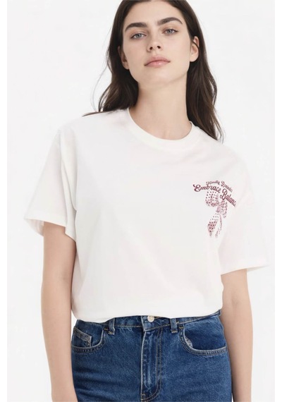 Defacto Oversıze Baskılı Beyaz Kadın T-shirt G5906ax/wt32 Beyaz