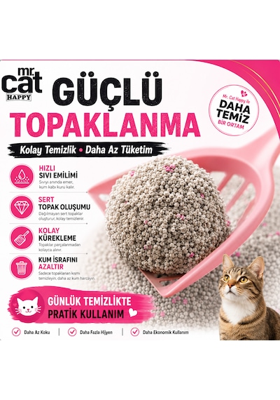 Mr.cat Happy Baby Powder Kokulu Bentonit Kedi Kumu 10 Lt X 2 Adet Toplam 20 Lt Güçlü Topaklanan %99,5 Tozsuz