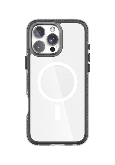 Apple iPhone 16 Pro Max Kılıf Magsafe Uyumlu Raptic Airjoy Serisi Boncuk Tasarımlı Şeffaf Kapak Siyah-gri