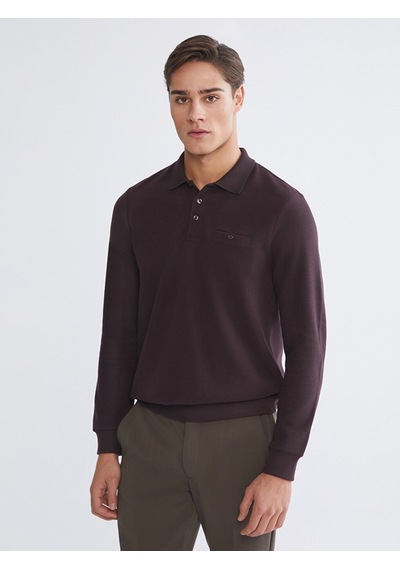 LC Waikiki Lc Waıkıkı Mürdüm Polo Yaka Erkek Sweatshirt