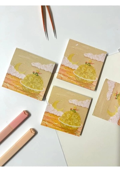Küçük Prens Temalı Sarı Gezegen Ve Bulut Desenli Postit/post-it/yapışkanlı Not Kağıdı/sticky Note