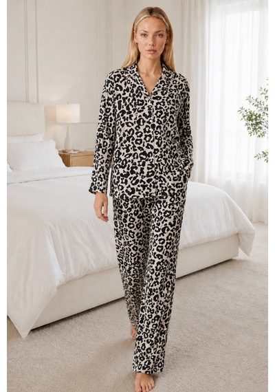 Kadın Desenli Relaxed Leopar Pijama Takımı 4665