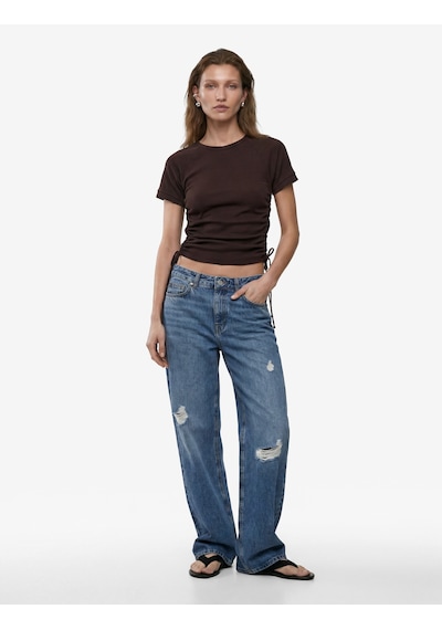 Koton Pamuklu Slim Fit Bisiklet Yaka Kısa Kollu Yanları Bağlamalı Büzgülü Tişört Kahverengi 6sak50501ek Kahve Koton Pamuklu Slim Fit Bisiklet Yaka Kısa Kollu Yanları Bağlamalı Büzgülü Tişört Kahverengi 6sak50501ek Kahve