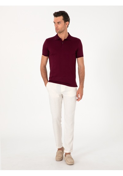 Bordo Slim Fit %100 Pamuk Polo Yaka T-shirt Kirmizi