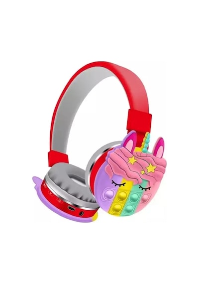 Kt-55c Unicorn Popit Kablosuz Kulaklık Şarjlı Kulaküstü Bluetooth Kulaklığı Mikrofonlu Hafıza Kartı Girişli Sevimli Kulaklık