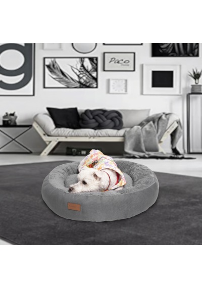 Peluş Minderli Küçük Ve Orta Irk Kedi Köpek Yatağı 62x65 Cm - Gri
