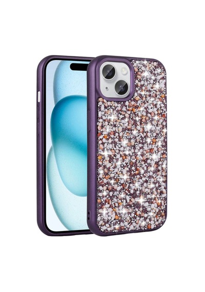 Apple Uyumlu iPhone 15 Plus Kılıf Parlak Taşlı Tasarım Zore Linea Kapak Derin Mor