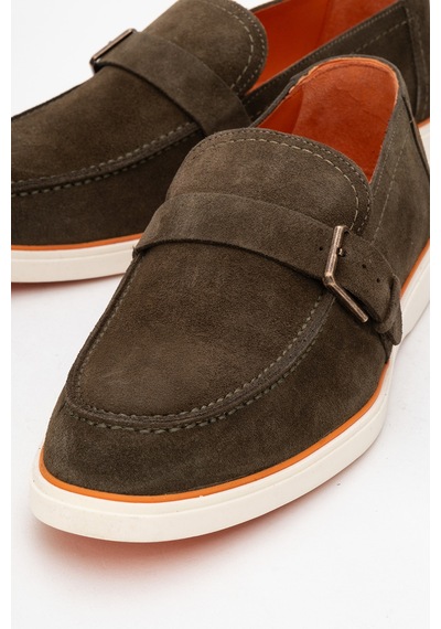 Dericlub Erkek Hafif Tabanlı Toka Detaylı Loafer Gerçek Süet Deri Cr 2406 Haki