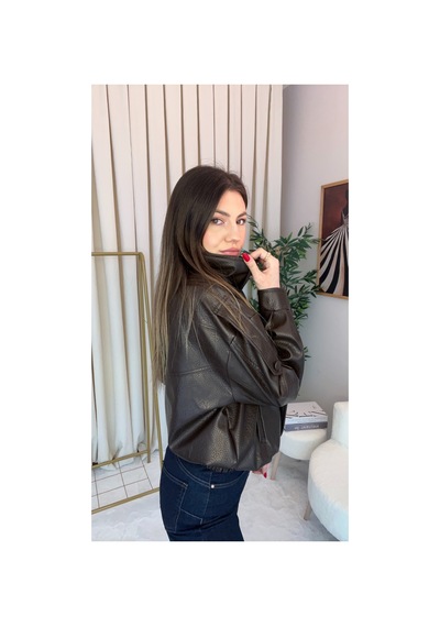 Meecy Zra Model Dik Yaka Yeni Sezon Deri Ceket Kahverengi Kahverengi