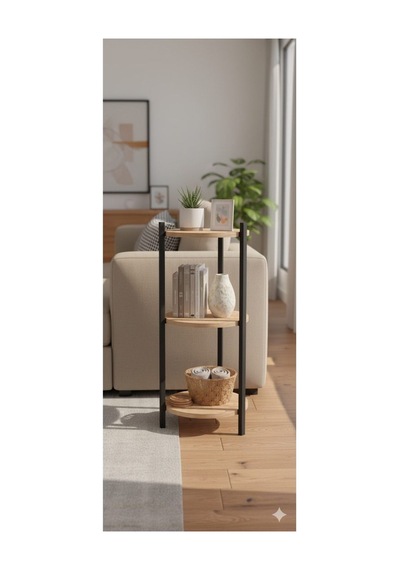 3 Raflı Çam Yuvarlak Çiçelik Raf, Çok Amaçlı Raf 2300 Atlantik Çam