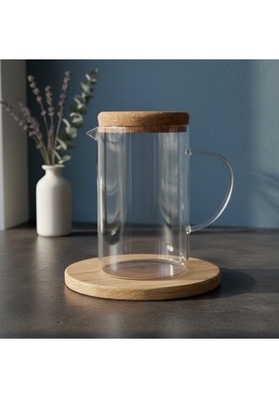 Tr Mantar Kapaklı Borosilikat Cam Sürahi 2 Litre - Isıya Dayanıklı Minimalist Karaf Ve Detoks Şişesi