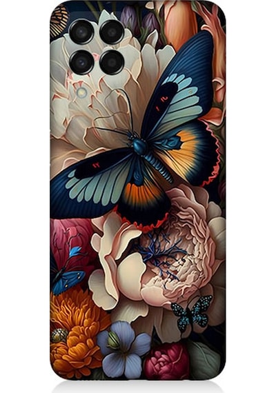 Samsung Galaxy M33 Uyumlu Silikon Kılıf Kelebek Ve Çiçek