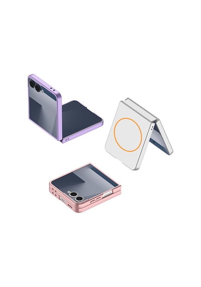 Subutu Galaxy Z Flip 7 Kılıf Wireless Şarj Özellikli Zore Kıpta M-safe Kapak - Gümüş Gümüş