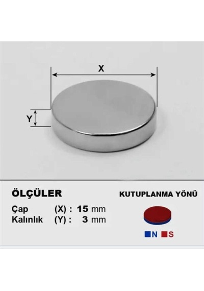 5 Adet 15mm X 3mm Yuvarlak Süper Güçlü Neodyum Mıknatıs