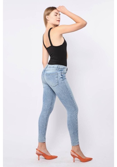 Kadın Skinny Fit Esnek Pantolon Açık Mavi 001