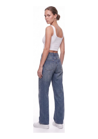 CEMO Kadın Yüksek Bel Wide Leg Jean Pantolon Mavi