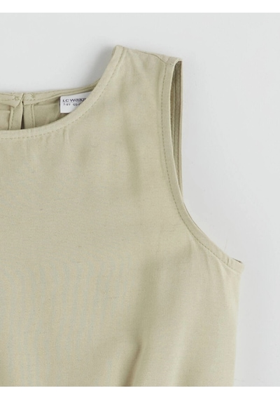 LC Waikiki Lcw Kids Yeşil Bisiklet Yaka Keten Karışımlı Kız Çocuk Bluz Dull Green